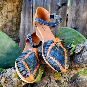 Made in Mexico Wedge Leather Sandal - Indigo/Brown/Floral